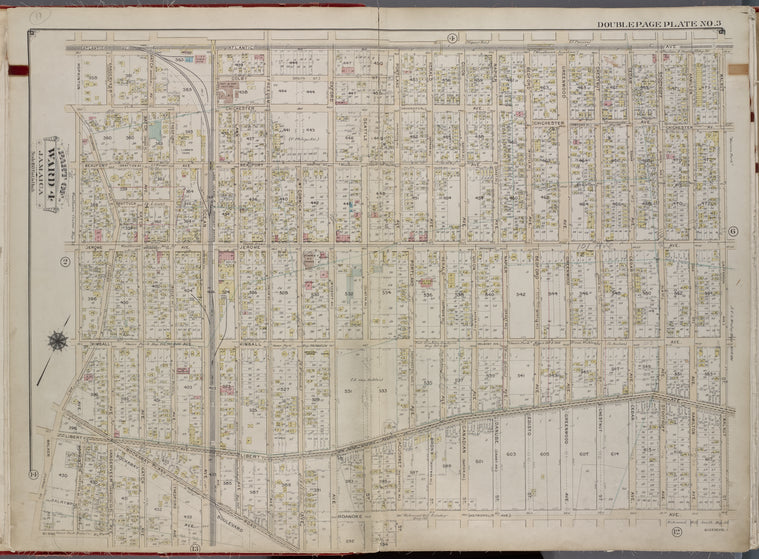 Queens, V. 1, Double Page Plate No. 3; Part of Jamaica, Ward 4; [Map bounded by Atlantic Ave., Walnut St., Roanoke Ave., Hopkinton Ave.]