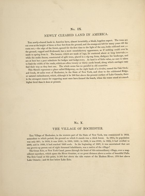 No. IX. Newly cleared land in America; No. X. The village of Rochester
