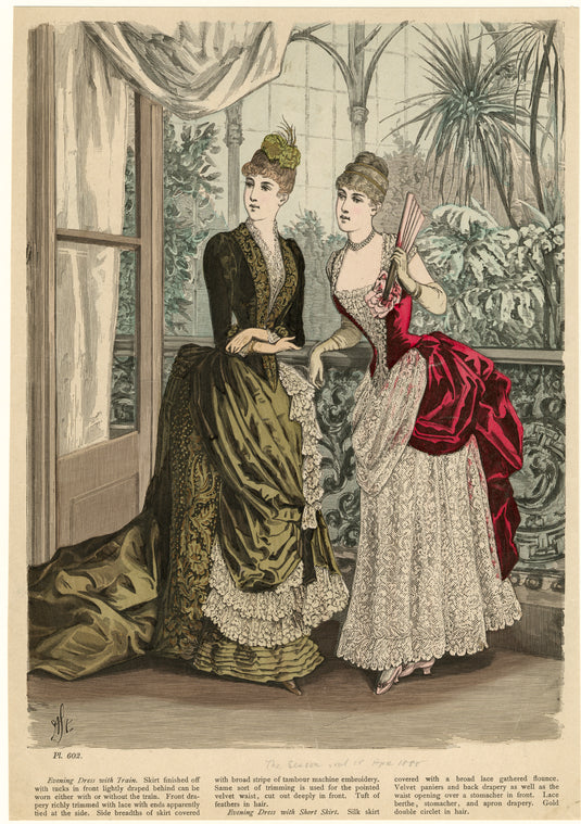 Evening dress with train ; Evening dress with short skirt