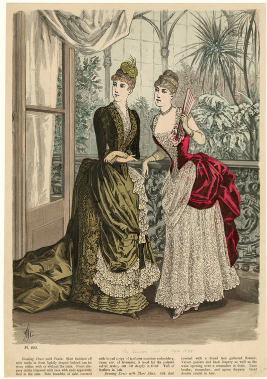 Evening dress with train ; Evening dress with short skirt