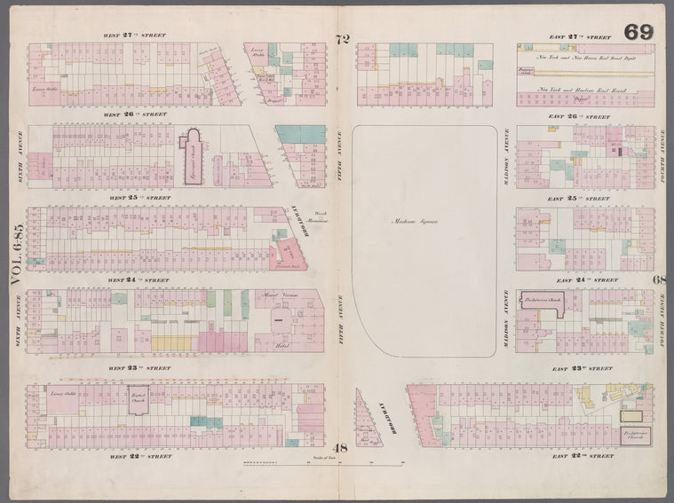 Map bounded by West 27th Street, East 27th Street, Fourth Avenue, East 22nd Street, West 22nd Street, Sixth Avenue