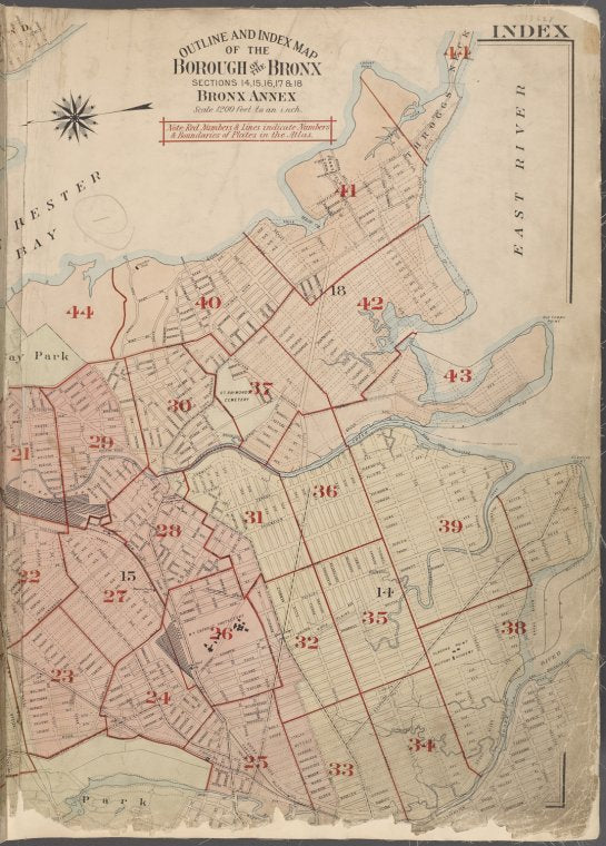 Outline and Index Map of the Borough of the Bronx, Sections 14, 15, 16, 17 and 18, Bronx Annex [continued]