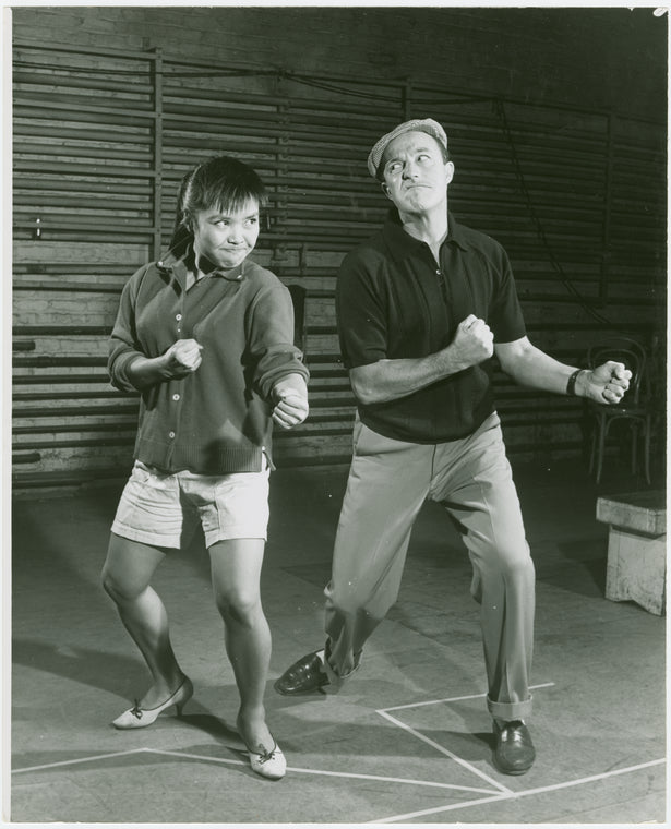 Pat Suzuki (Linda Low) and Gene Kelly (director) in rehearsal for Flower Drum Song