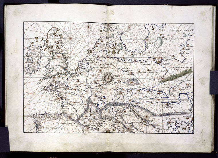 Land map in the portolan style, showing Northwest and Central Europe