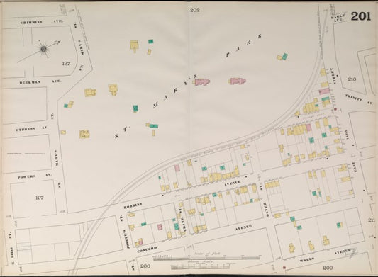 Bronx, V. 9, Double Page Plate No. 201 [Map bounded by Crimmins Ave., St. Mary's Park, East 149th St., Concord Ave., East 142nd St.]