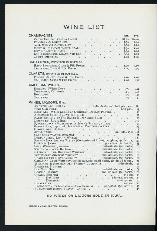 LUNCHEON [held by] BURLINGTON ROUTE [at] "DINING CAR ""CRESTON""" (RR;)