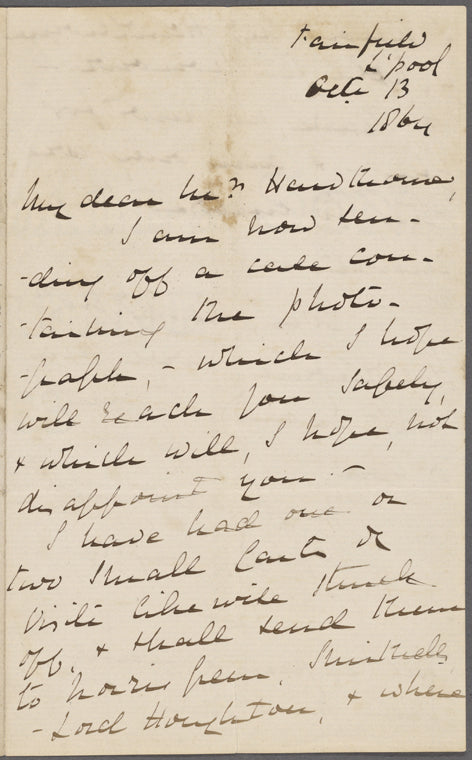 Bright, H[enry] A., ALS, to SAPH. Oct. 13, 1864.