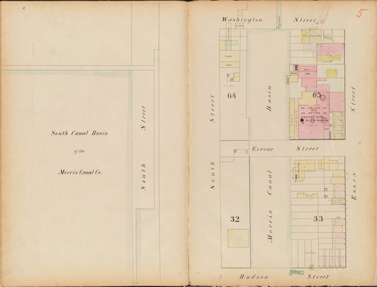 Jersey City, V. 1, Double Page Plate No. 5 [Map bounded by Washington St., Essex St., Hudson St., South St.]
