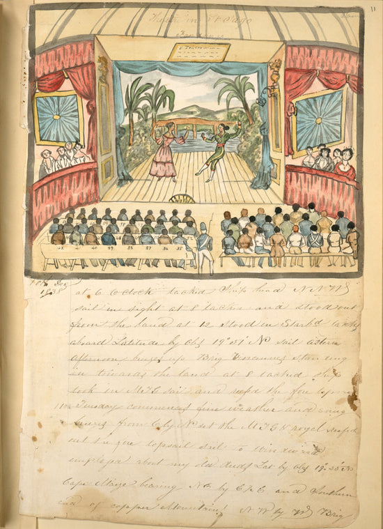 Theatre in St. Iago : Fandango [Audience watches a woman and a man dancing on stage.]