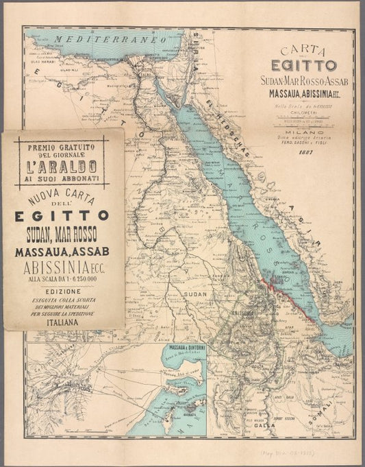 Carta dell' Egitto, Sudan, Mar Rosso, Assab, Massaua, Abissinia ecc.