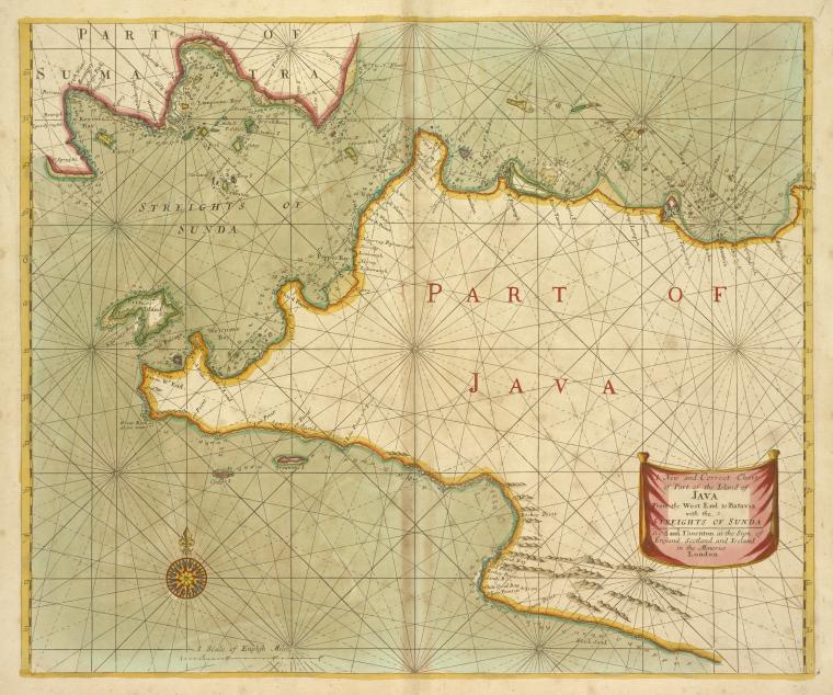 A new and correct chart of part of the Island of JAVA from the West end to Batavia with the Streights of Sunda
