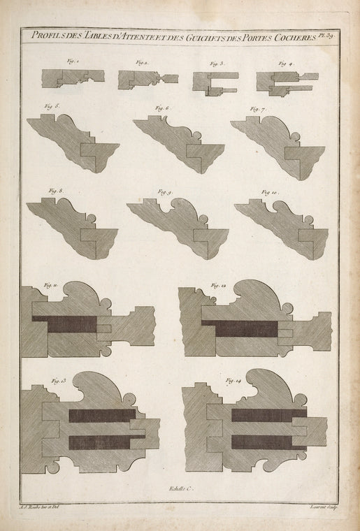 Profils des tables d'attente et des guichets des portes cocheres.