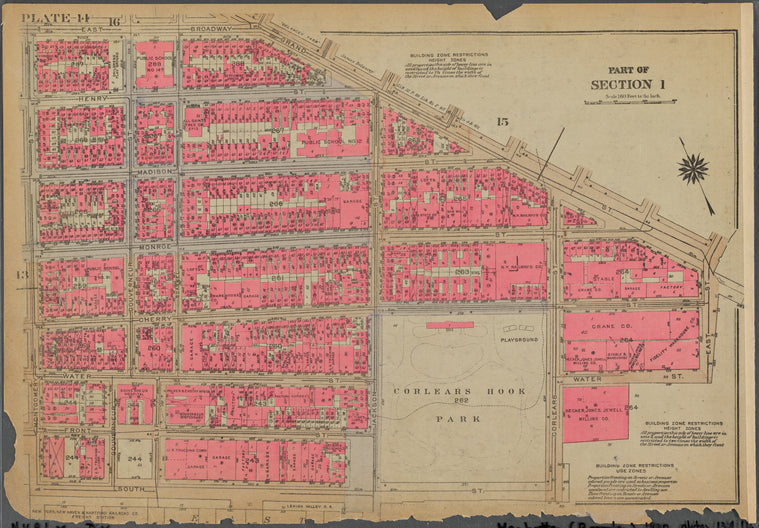 Plate 14, Part of Section 1: [Bounded by East Broadway, Grand Street, East Street, Water Street, Corlears Street, South Street and Montgomery Street]
