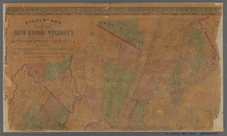 Higginson's map of New York and vicinity: embracing the counties of Kings & Richmond, N.Y., Hudson, N.J. and parts of Queens, Westchester & Rockland, N.Y., Bergen, Passaic, Union, Essex & Middlesex, N.J.