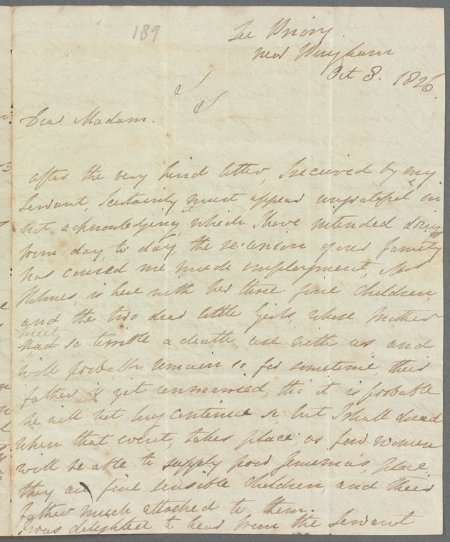 Mary Brydges to "Dear Madam," autograph letter (incomplete?)