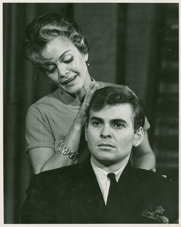 Carol Bruce (Signora Fioria) and Stuart Damon (Eddie Yaeger) in rehearsal for Do I Hear a Waltz?