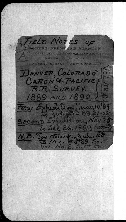 Volume 1 ["A"], First expedition May 10 '89 to July 3d 89, second expedition, Nov 25 to Dec 26, 1889