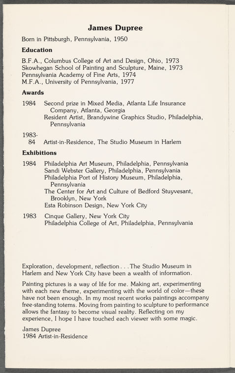 From the Studio: The Studio Museum in Harlem Artists-in-Residence 1984
