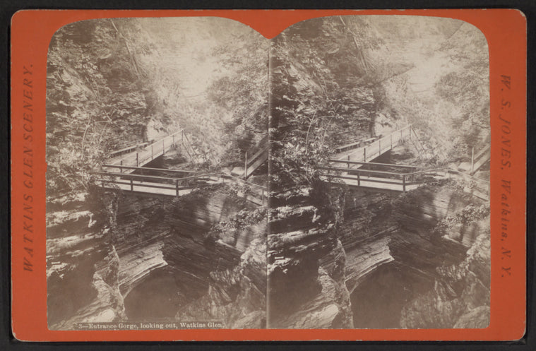 Entrance gorge, looking out, Watkins Glen.