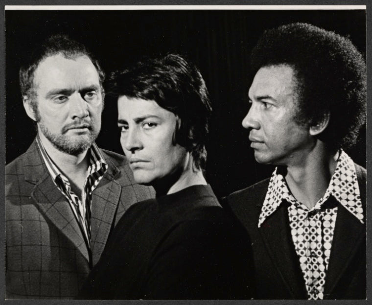 John P. Ryan, Irene Papas and Al Freeman Jr. in the 1972 stage production of Medea