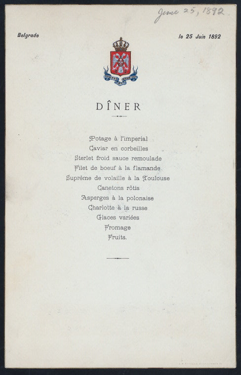 DINNER [held by] (KING ALEXANDER OF SERVIA) [at] BELGRADE (FOREIGN)