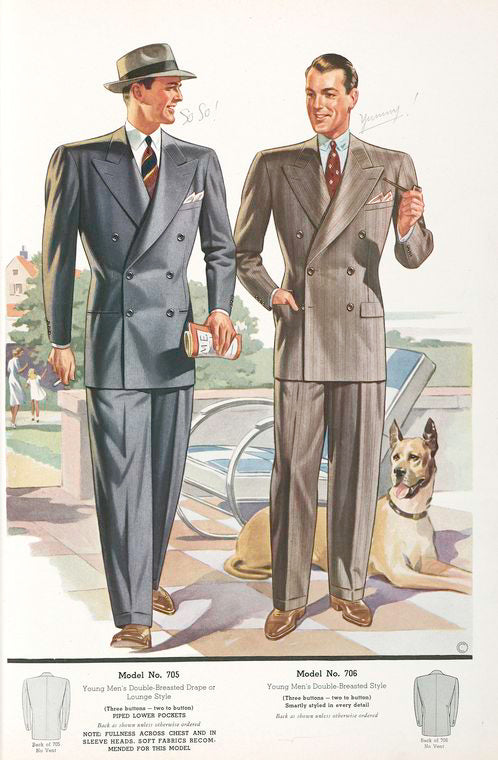 Model No. 705. Young men's double-breasted drape or lounge style; Model No. 706. Young men's double-breasted style.