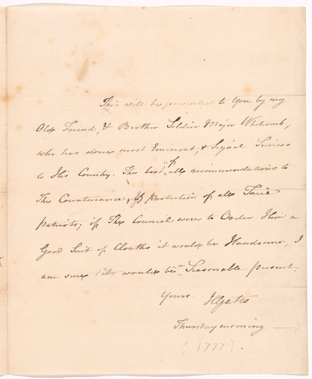 Letter from Horatio Gates