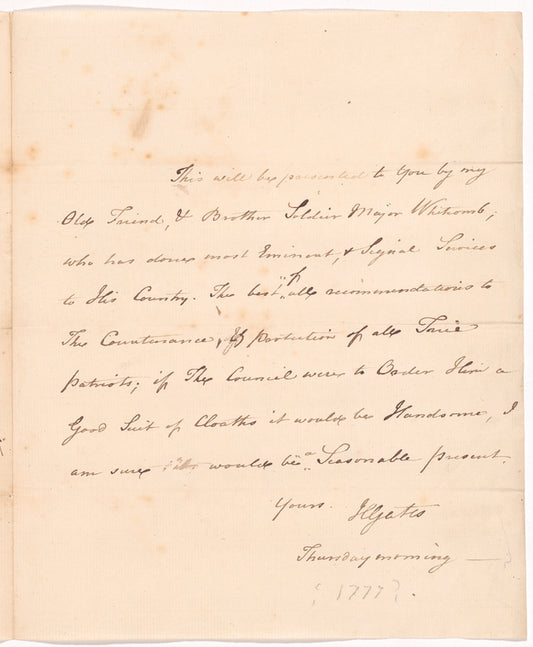 Letter from Horatio Gates