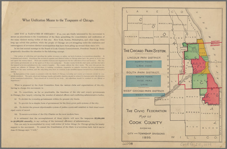 The Civic Federation map of Cook County : showing city and township divisions, 1899