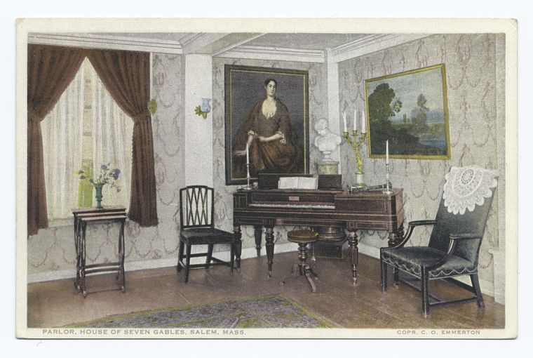 Parlor (flower in window at left), House of Seven Gables, Salem, Mass.