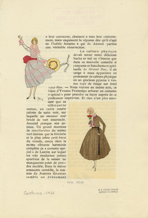 Woman in gray and pink dress, ca. 1921 ; Woman in dark outfit smelling roses, ca. 1921