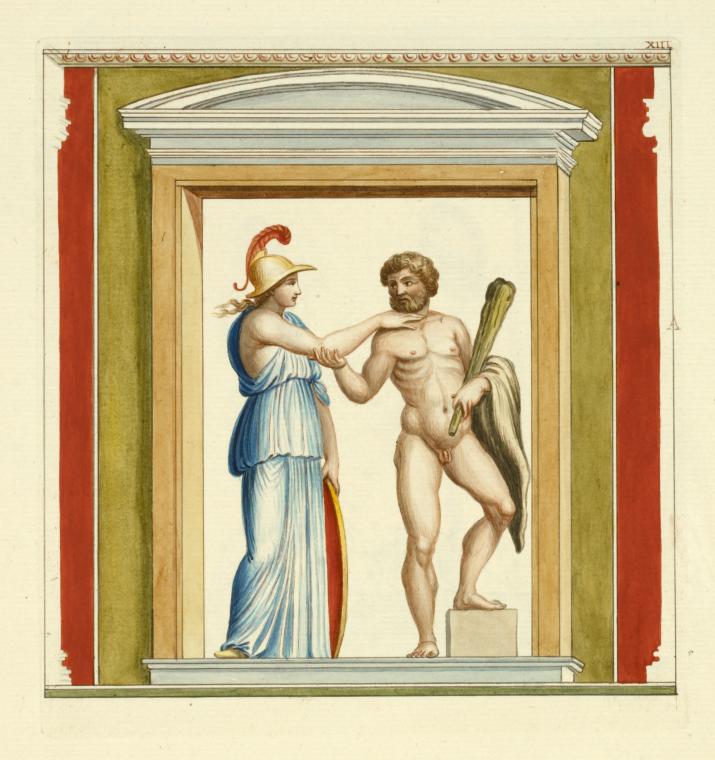 Athena and Hercules depicted within a niche