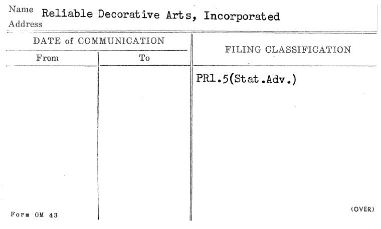 Reliable Decorative Arts, Incorporated