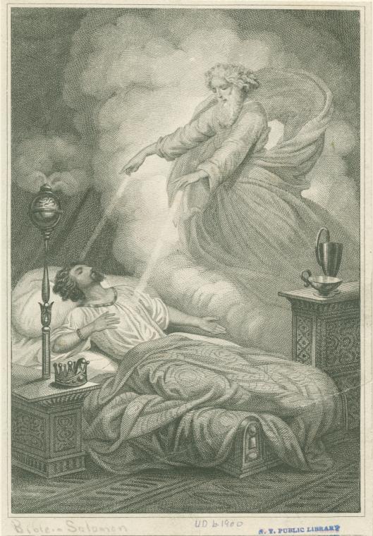God comes to Solomon in a dream and imparts great wisdom to him