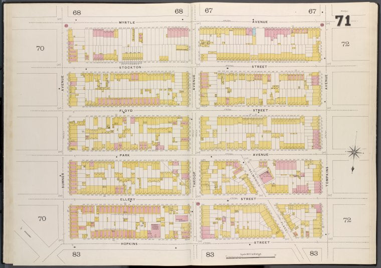Brooklyn V. 3, Double Page Plate No. 71 [Map bounded by Myrtle Ave., Tompkins Ave., Hopkins St., Sumner Ave.]