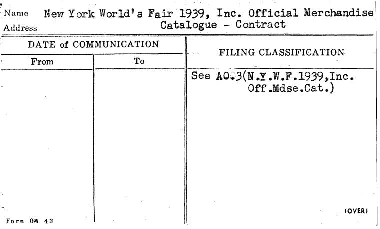 New York World's Fair 1939, Inc. Official Merchandise Catalogue - Contract