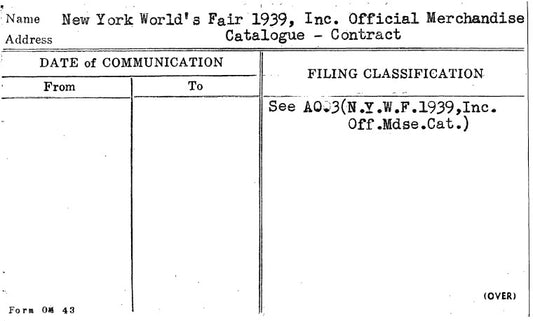 New York World's Fair 1939, Inc. Official Merchandise Catalogue - Contract
