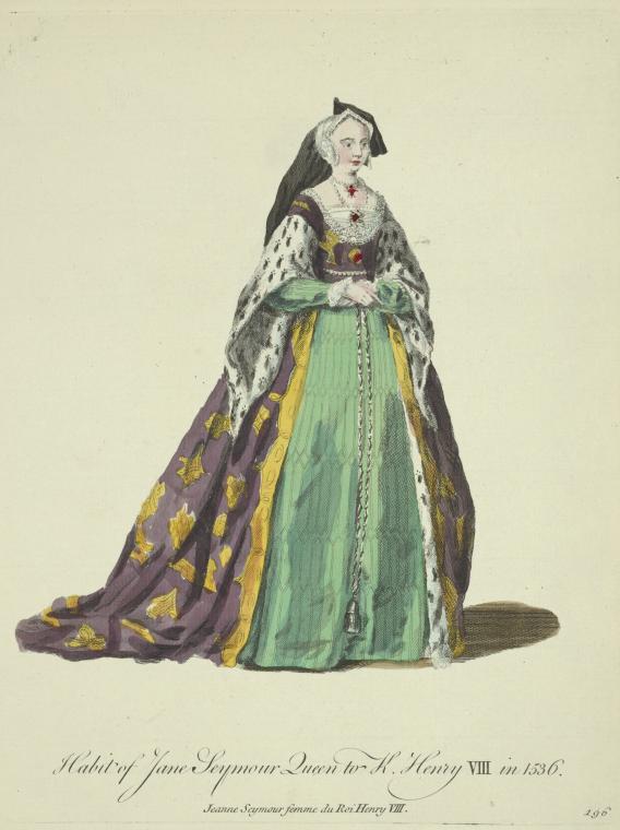 Habit of Jane Seymour queen to K[ing] Henry VIII in 1536. Jeanne Seymour femme du Roi Henry VIII.