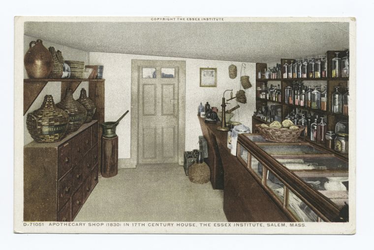 Apothecary Shop, in 17th Century House, Essex Institute, 1684, Salem, Mass.