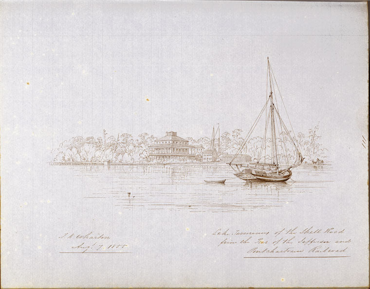 Lake terminus of the Shell Road from the pier of the Jefferson and Pontchartrain Railroad