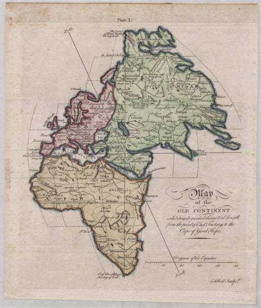 Map of the Old Continent exhibiting its greatest diametrical length from the point of East Tartary to the Cape of Good Hope