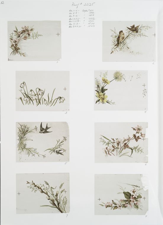 Easter cards depicting flowers, birds and pussy willow.