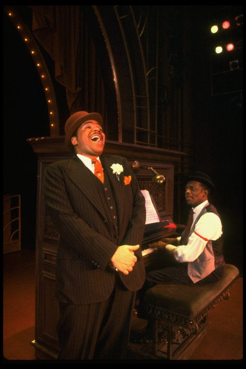 Musical director Frank Owens at the piano w. Ken Page in a scene from the Broadway production of the musical "Ain't Misbehavin'." (New York)