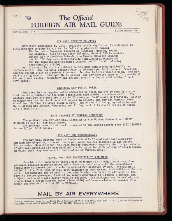 The Official foreign air mail guide: Supplement