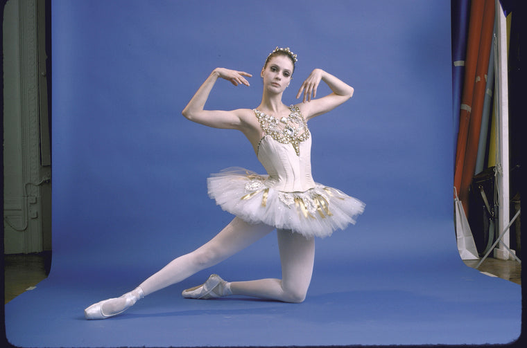 New York City Ballet - studio portrait of Suzanne Farrell in costume for "Jewels" (Diamonds), choreography by George Balanchine (New York)