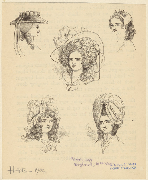 Women with hats, England, 18th century