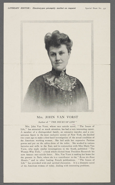 Mrs. John Van Vorst. Author of "The issues of life."