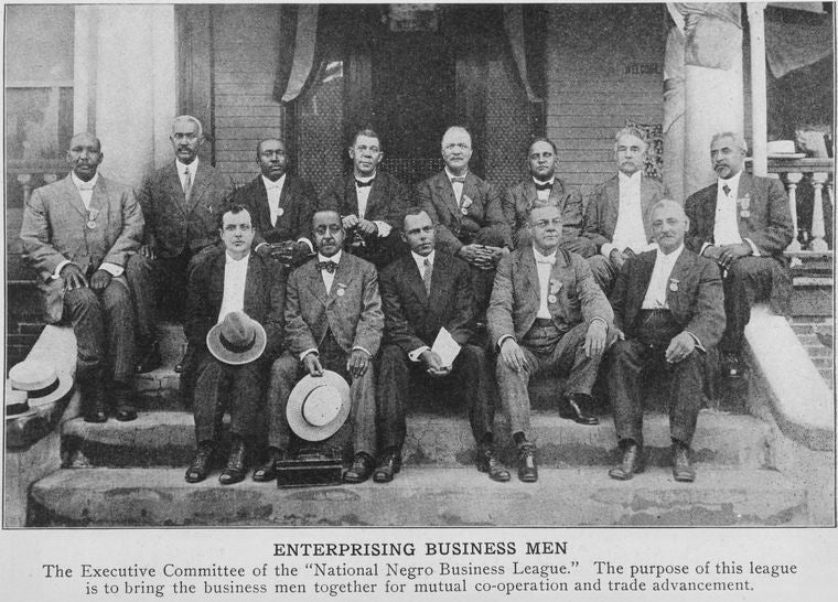 Enterprising business men; The Executive Committee of the National Negro Business League; The purpose of this league is to bring the business men together for mutual cooperation and trade advancement.