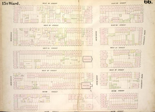 Map bounded by West 14th Street, East 14th Street, University Place, East 9th Street, West 9th Street, Sixth Avenue