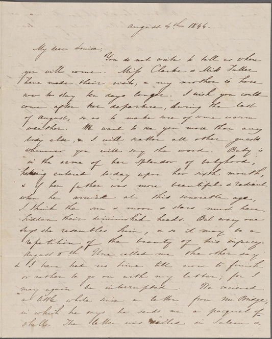 Hawthorne, Maria Louisa, ALS to, with postscript by Nathaniel Hawthorne. Aug. 4, 1844.